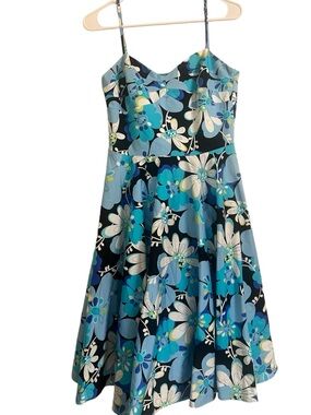 Citrine dress Blue Floral Fit-and-Flare floral retro pinup rockability colorful